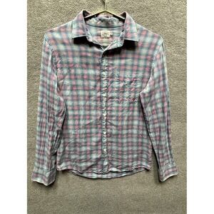 Faherty Shirt Men's Small Pink Blue Plaid Button Down Collared Pocket‎